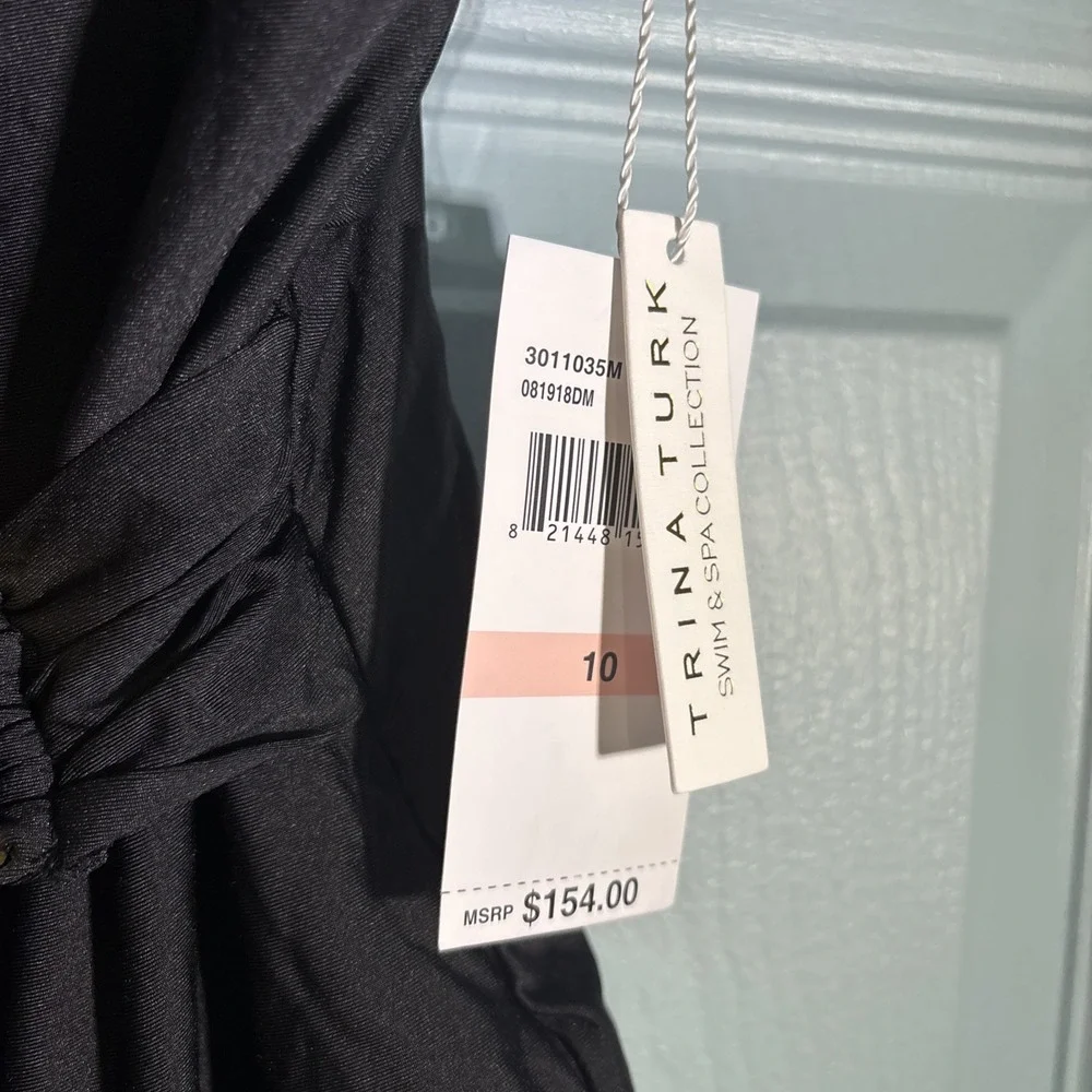 Trina Turk Black One Shoulder Swimsuit Women's Size 10 Asymmetrical Belted. - Picture 2 of 7